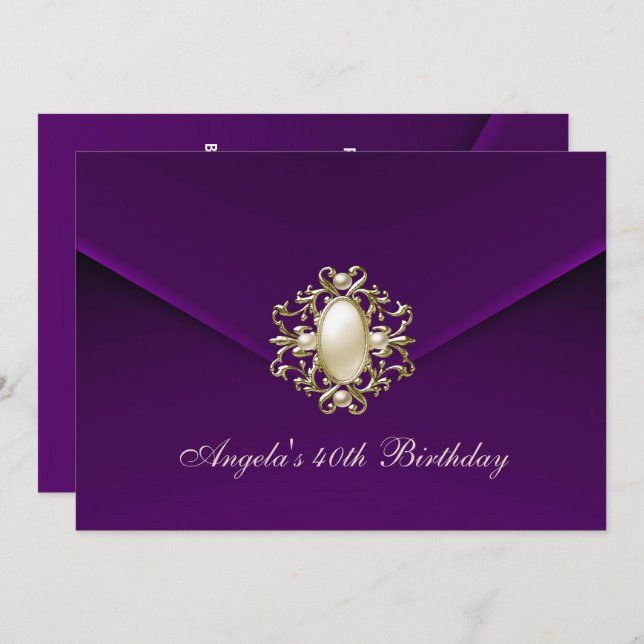 Invitación Fiesta de cumpleaños número 40 Royal Dark Plum Vel (Anverso / Reverso)