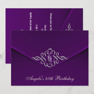 Invitación Fiesta de cumpleaños número 40 Royal Silver Plum T