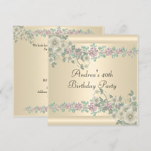 Invitación Fiesta de cumpleaños número 40 suave crema floral