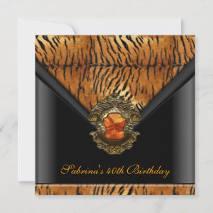 Invitación Fiesta de cumpleaños número 40 Tigre negro naranja