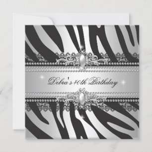 Invitación Fiesta de cumpleaños número 40 Zebra Pearl negro p