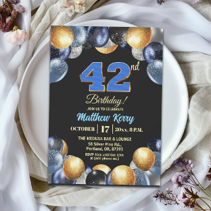 Invitación Fiesta de cumpleaños número 42 elegante azul plata