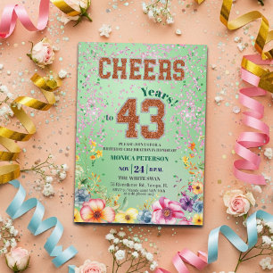 Invitación Fiesta de cumpleaños número 43 con flores brillant