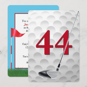 Invitación Fiesta de cumpleaños número 44 con tema de golf