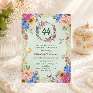 Invitación Fiesta de cumpleaños número 44 de Royal Gold Flora