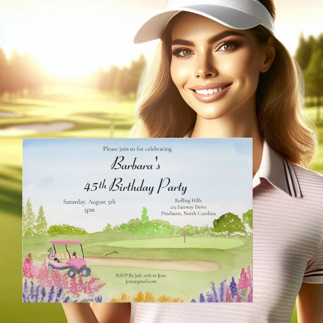 Invitación Fiesta de cumpleaños número 45 Carrito de golf ros (Subido por el creador)