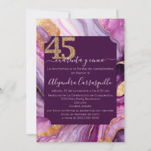 Invitación Fiesta de Cumpleaños número 45 con Ágata Rosa Púrp