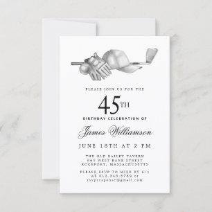 Invitación Fiesta de cumpleaños número 45 elegante negro blan