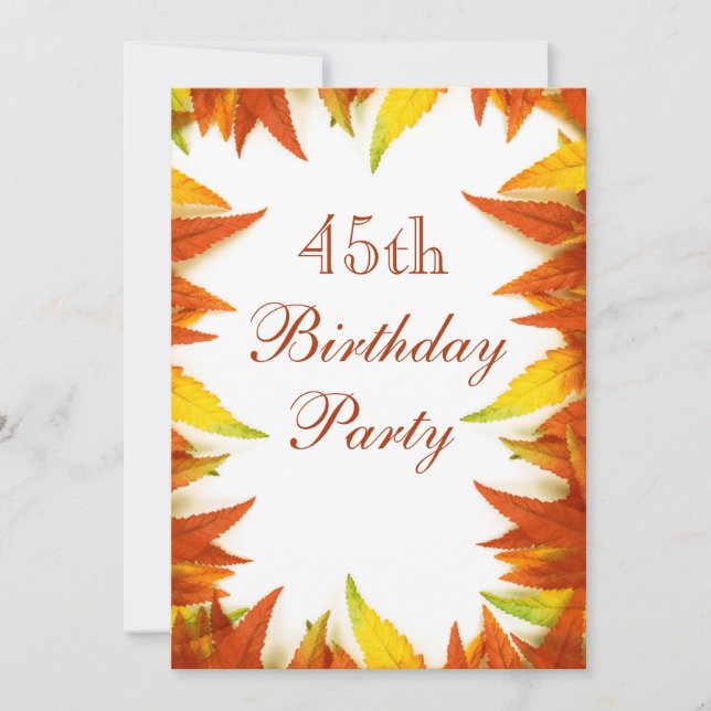 Invitación Fiesta de cumpleaños número 45 Hojas de otoño (Anverso)