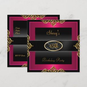 Invitación Fiesta de cumpleaños número 45 Rosa Rojo Negro Dor