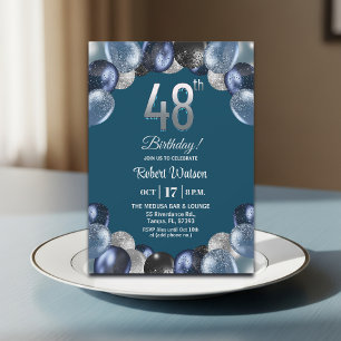 Invitación Fiesta de Cumpleaños número 48 con Brillo Azul Ele