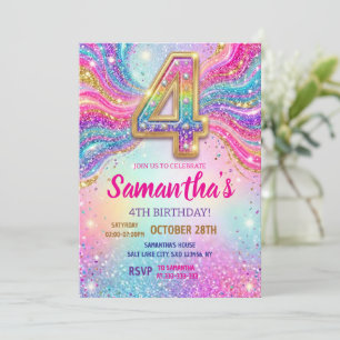 Invitación Fiesta de cumpleaños número 4 con destellos de arc