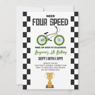 Invitación Fiesta de cumpleaños número 4 de bicicleta BMX