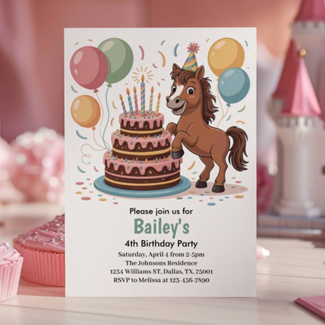 Invitación Fiesta de Cumpleaños número 4 de Caballo para Niña (Subido por el creador)