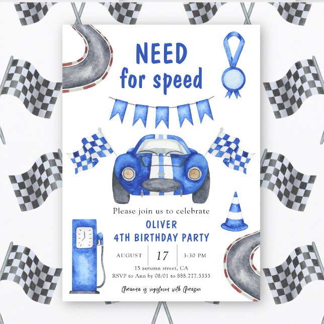 Invitación Fiesta de cumpleaños número 4 de Coche de Carreras (Subido por el creador)