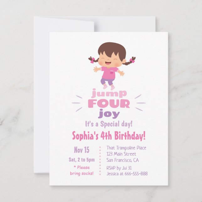 Invitación Fiesta de Cumpleaños número 4 de Cute Jump Four Jo (Anverso)