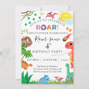Invitación Fiesta de cumpleaños número 4 de Dinosaurio Rawr-s