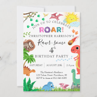 Invitación Fiesta de cumpleaños número 4 de Dinosaurio Rawr-s