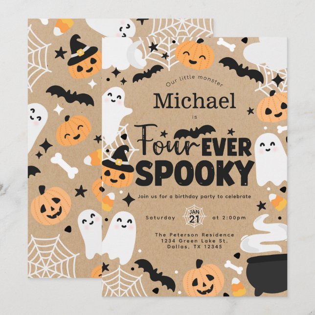 Invitación Fiesta de cumpleaños número 4 de Halloween Fantasm (Anverso / Reverso)