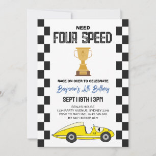 Invitación Fiesta de Cumpleaños número 4 del Auto de Carreras