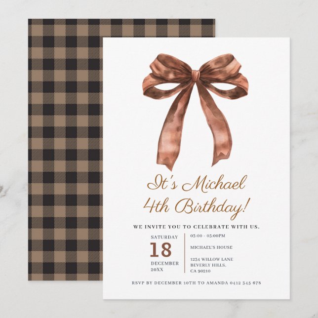 Invitación Fiesta de cumpleaños número 4 del chico coquette c (Anverso / Reverso)