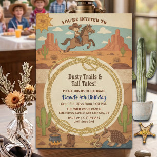 Invitación Fiesta de cumpleaños número 4 del vaquero lindo co