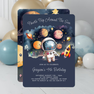 Invitación Fiesta de cumpleaños número 4 Planetas Espacio Ext
