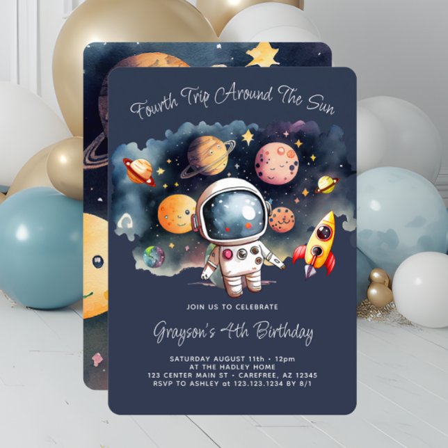 Invitación Fiesta de cumpleaños número 4 Planetas Espacio Ext (Subido por el creador)