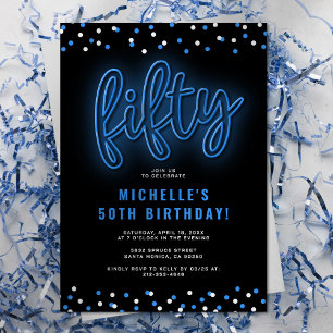 Invitación Fiesta de cumpleaños número 50 Adulto Neon Azul