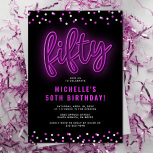 Invitación Fiesta de cumpleaños número 50 Adulto Rosa Neon