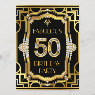 Invitación Fiesta de cumpleaños número 50 al estilo Art Deco