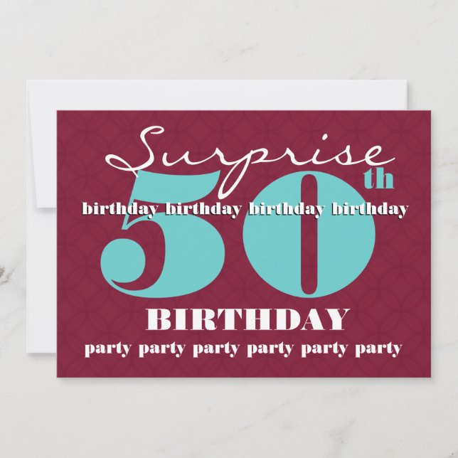 Invitación Fiesta de cumpleaños número 50 Aqua Red White T302 (Anverso)