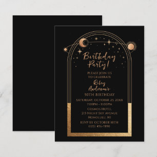 Invitación Fiesta de cumpleaños número 50 Black Gold Celestia
