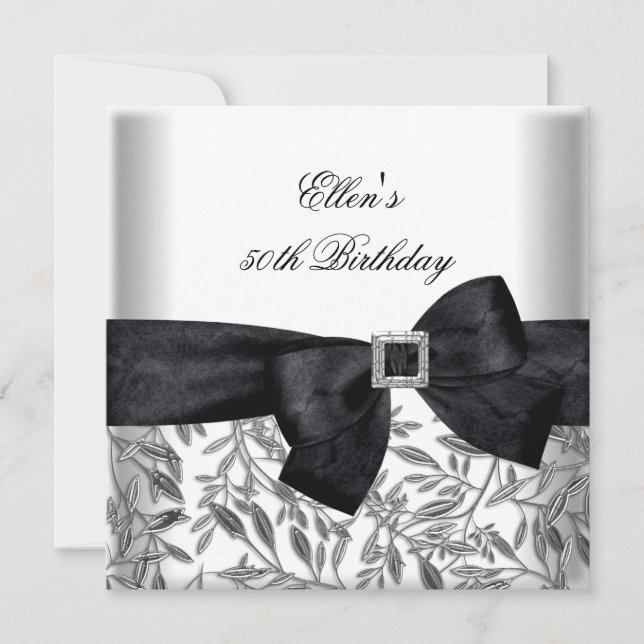 Invitación Fiesta de cumpleaños número 50 Blanco Plata Joya L (Anverso)