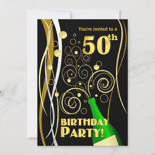 Invitación Fiesta de cumpleaños número 50 - Champán divertido (Anverso)