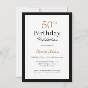 Invitación Fiesta de cumpleaños número 50 Clásico Dorado Negr