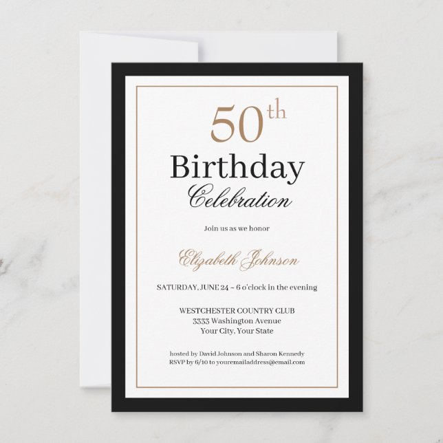 Invitación Fiesta de cumpleaños número 50 Clásico Dorado Negr (Anverso)