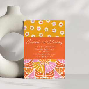 Invitación Fiesta de cumpleaños número 50 Colorida Floral Ret