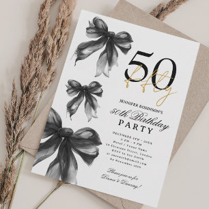 Invitación Fiesta de cumpleaños número 50 con acuarela negra