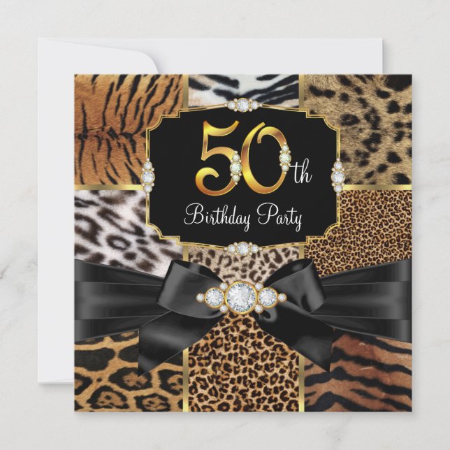 Invitación Fiesta de cumpleaños número 50 con Animal Salvaje  (Anverso)