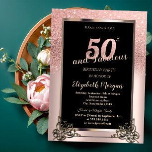Invitación Fiesta de Cumpleaños número 50 con Brillo Ómbre Ro
