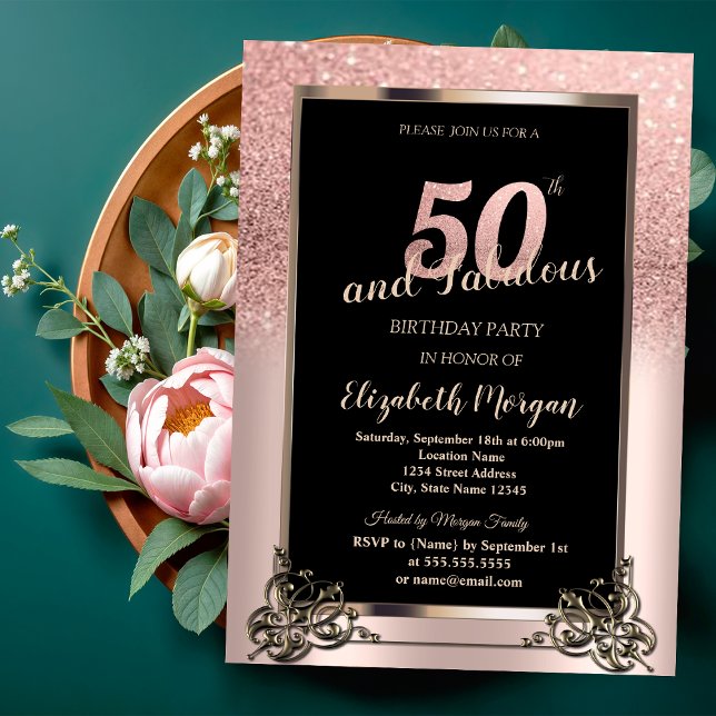 Invitación Fiesta de Cumpleaños número 50 con Brillo Ómbre Ro (Subido por el creador)