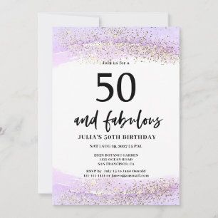 Invitación Fiesta de Cumpleaños número 50 con Brillo Purpura