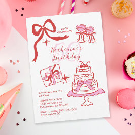 Invitación Fiesta de cumpleaños número 50 con garabatos rojos