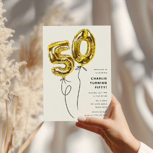 Invitación Fiesta de cumpleaños número 50 con globos de oro m