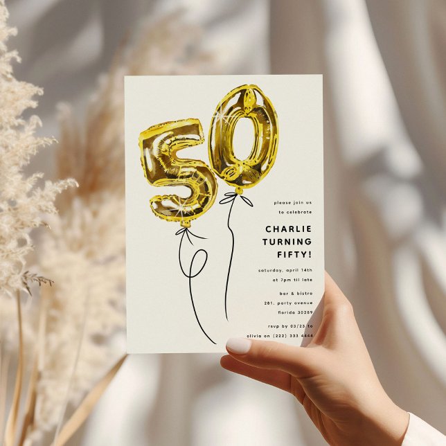 Invitación Fiesta de cumpleaños número 50 con globos de oro m (Subido por el creador)