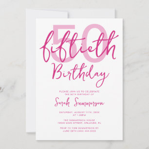 Invitación Fiesta de cumpleaños número 50 con guión blanco ro