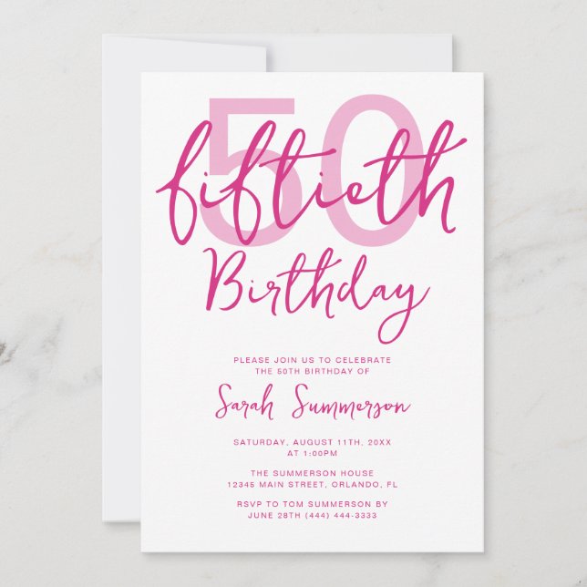 Invitación Fiesta de cumpleaños número 50 con guión blanco ro (Anverso)