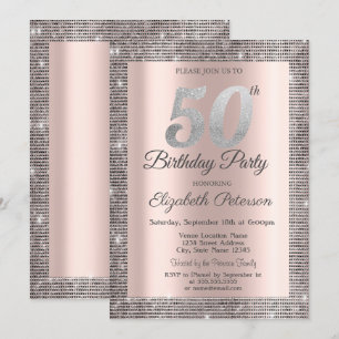 Invitación Fiesta de cumpleaños número 50 con lentejuelas pla