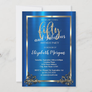 Invitación Fiesta de cumpleaños número 50 con marco dorado az